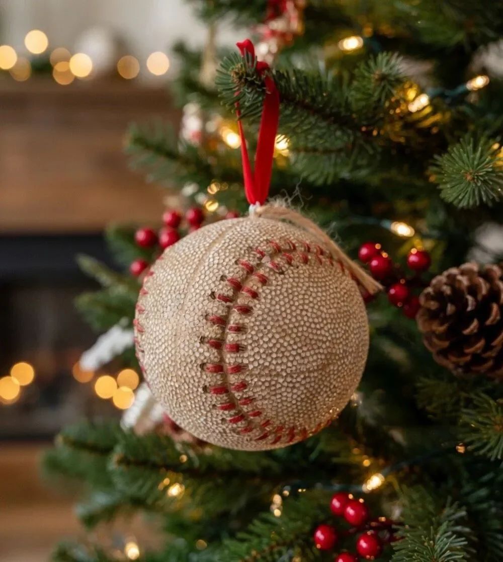 Large Baseball Christmas Ornament Figurine Hand Painted NEW Gift